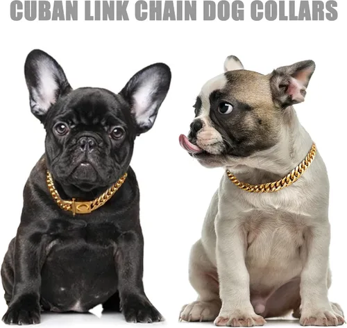 Miniatura 2 de Collar de perro de cadena de oro de 0.630 in, collar de perro de eslabones cubanos de oro de 18 quilates con hebilla de cierre seguro, cadena dorada