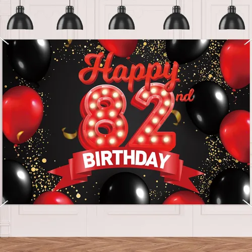 Miniatura 98 de Cartel de feliz cumpleaños 15 color rojo y negro, decoración temática de globos para niñas y mujeres, princesas de 15 años, fiesta de cumpleaños