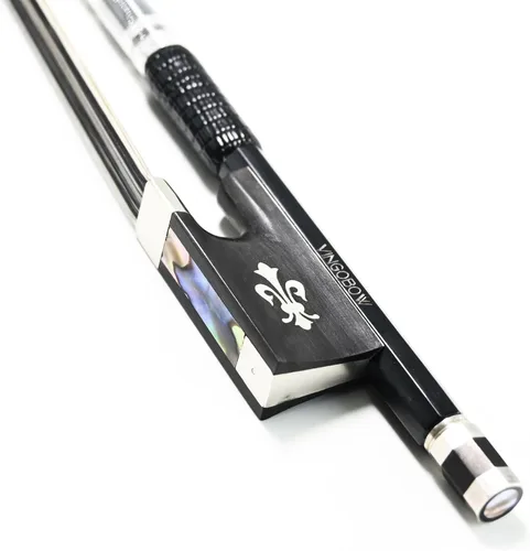 Nuevo modelo 4/4 arco de violín de tamaño completo arco avanzado de fibra de carbono con pelo negro y pelo blanco mezclado diseño único