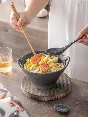 Miniatura 5 de UNICASA Juego de 2 cuencos japoneses para ramen con palillos, cucharas y reposos, 26 onzas, para fideos de porcelana profunda, Udon, Pho, ensalada