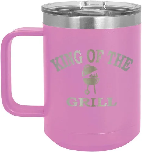 Miniatura 5 de King Of The Grill Black Taza de café de 15 oz con tapa deslizante Taza de café de viaje aislada Idea de regalo para barbacoa y parrilla