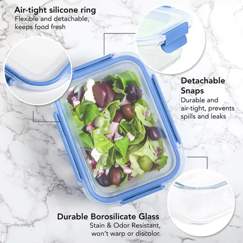 Miniatura 3 de ECOBERI Recipientes de vidrio para preparación de comidas con fundas de silicona, juego de 3 piezas de 4.5 tazas, almacenamiento de alimentos