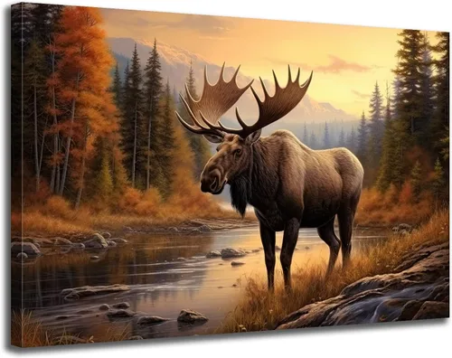 Miniatura 7 de GLOKAKA Arte abstracto de pared con diseño de oso marrón en la montaña Giclée, póster con imagen de bosque y montaña rocosa, obra de arte