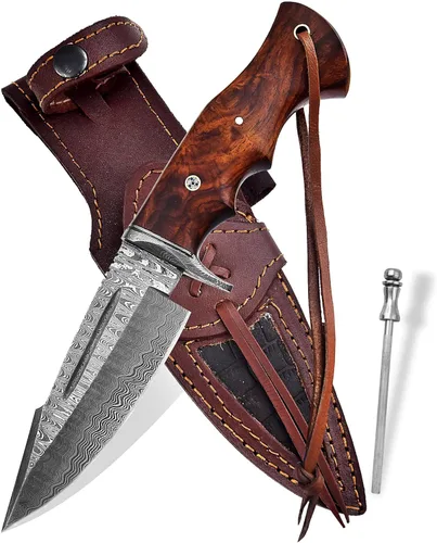 Miniatura 11 de Poshland Cuchillo Karambit de acero de Damasco hecho a mano de 9.5 pulgadas, hoja fija de espiga completa Cuchillo afilado para exteriores