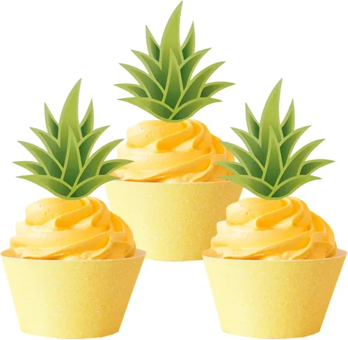Miniatura 10 de 24 adornos tropicales con purpurina para cupcakes, hojas de palmera tropicales, decoraciones de Aloha para verano, temática hawaiana, baby shower