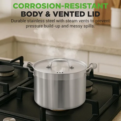 Miniatura 5 de NutriChef Olla resistente de 8 cuartos de galón con tapa de acero inoxidable – Olla de cocina compatible con inducción, ideal para sopas y guisos