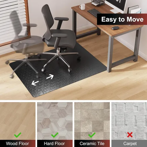 Miniatura 4 de Alfombrilla para silla de oficina para suelo de madera dura, 36"x48" Grande Alfombrilla negra de PVC para silla de escritorio de computadora