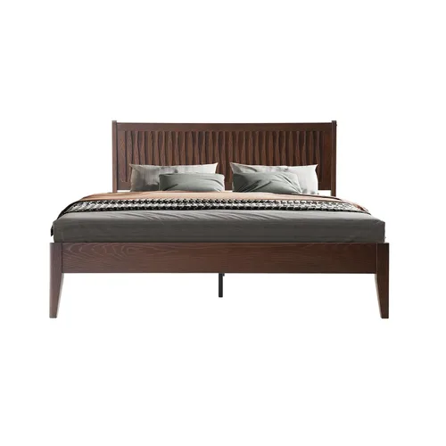 Miniatura 5 de Base de cama de plataforma de madera maciza tamaño King con cabecero y estribo, 12 listones resistentes, patas centrales de metal, almacenamiento