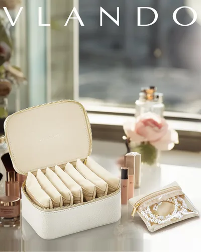 Miniatura 6 de Vlando Joyero con 8 bolsas de joyería de terciopelo, caja de almacenamiento de joyas de viaje para mujeres y niñas, organizador de joyas de pétalos