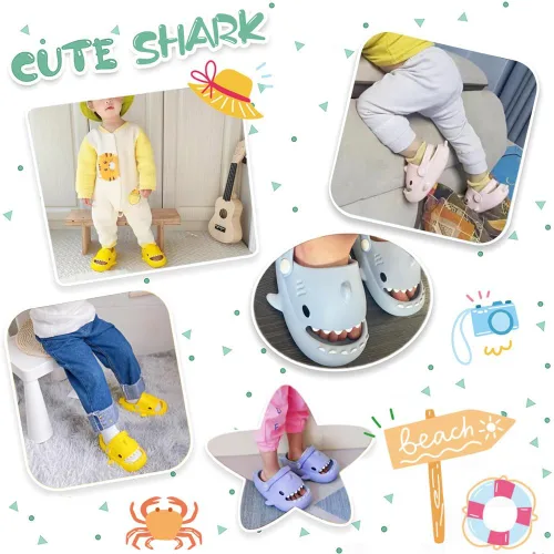 Miniatura 7 de Pantuflas de tiburón para niños y niñas pequeñas con diseño de dibujos animados de verano con nube, antideslizantes, para playa, piscina, ducha