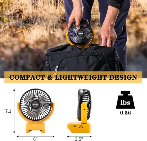 Miniatura 4 de Rozlchar Ventilador inalámbrico portátil compatible con batería DeWALT de 18 V 20 V, funciona para DCB182 DCB183 DCB204 DCB206, ventilador
