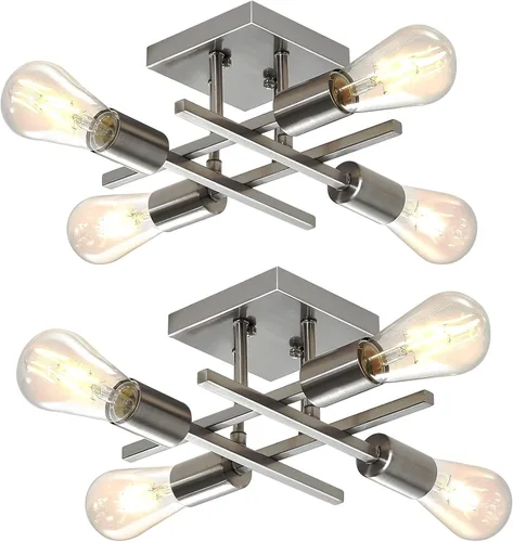 Miniatura 8 de Lámpara de techo semiempotrada de 4 luces, moderna lámpara de níquel cepillado cerca del techo, fácil de montar, luces de techo interiores