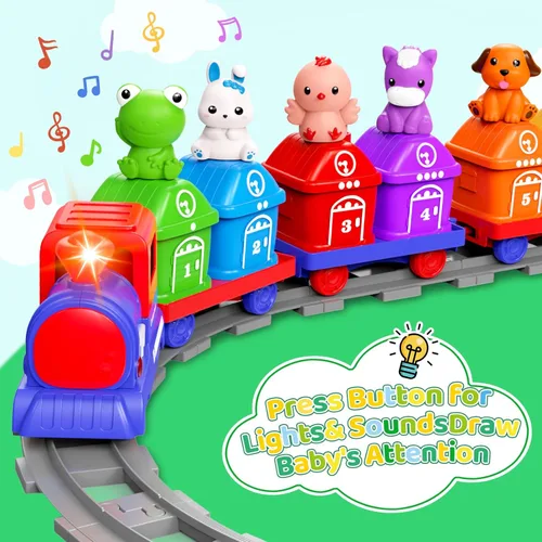 Miniatura 2 de Juego de tren para niños pequeños de 2 a 4 años, juguetes para niños de 1, 2 y 3 años, juego de tren eléctrico Montessori para aprender a combinar