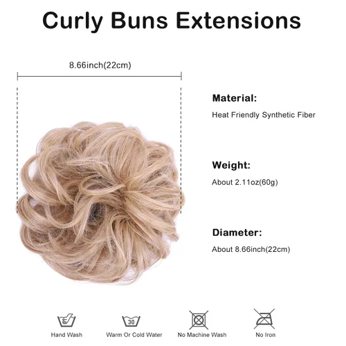 Miniatura 3 de Moño de cabello despeinado castaño, moños desordenados falsos sintéticos, moño rizado, moño recogido y moño, extensiones de cabello envolvente