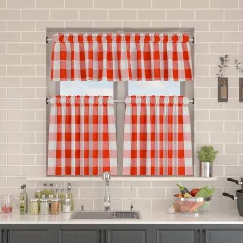 Miniatura 151 de Cenefas de cortina para ventana de 16 pulgadas de largo, 2 paneles de cuadros búfalo, cortinas pequeñas con bolsillo para barra, estilo clásico