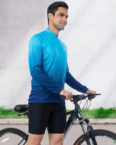 Miniatura 3 de ROTTO Camiseta de ciclismo para hombre, manga larga, color degradado