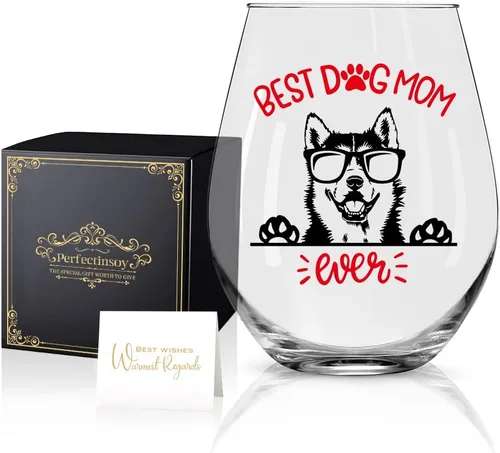 Perfectin - Vaso de vino con texto en caja de regalo, con temática de perro, regalo para amantes de los perros