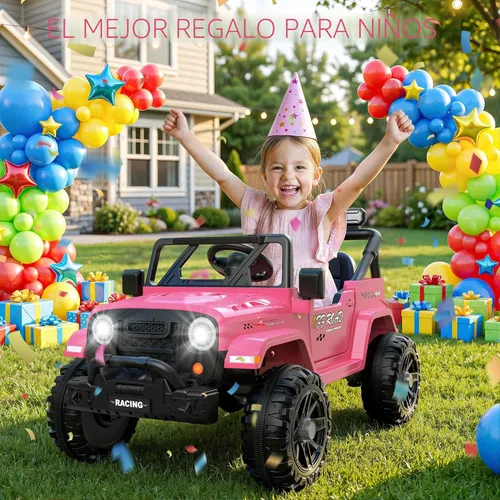 Miniatura 7 de ARBELI Camión de Paseo Eléctrico de 12V con Control Remoto, Vehículos Eléctricos para Niños con Música Bluetooth, Claxon, 3 Velocidades, 4 Luces Rosa