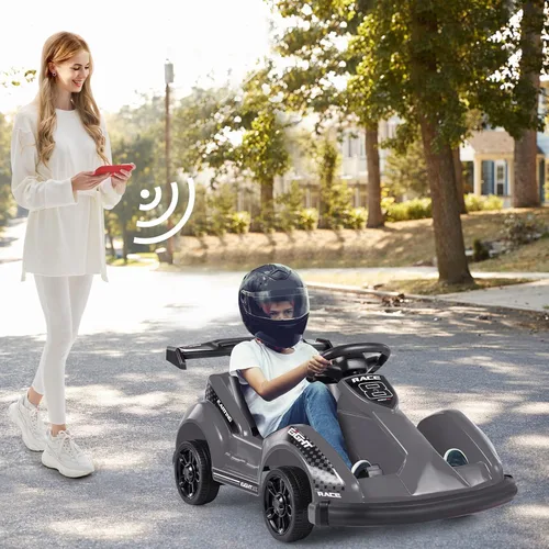 Miniatura 2 de Costzon Go Kart Racer de 6 V con control remoto de 2.4 G, juguete eléctrico para niños con cinturón de seguridad, música, puerto USB, Negro