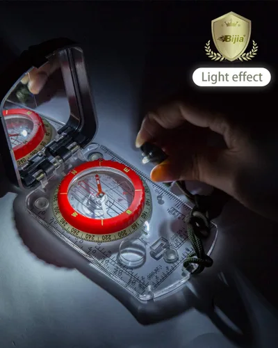 Miniatura 5 de Brújula de campo con espejo para mapas BIJIA - Brújula con espejo de declinación ajustable, clinómetro y luz LED para senderismo, camping