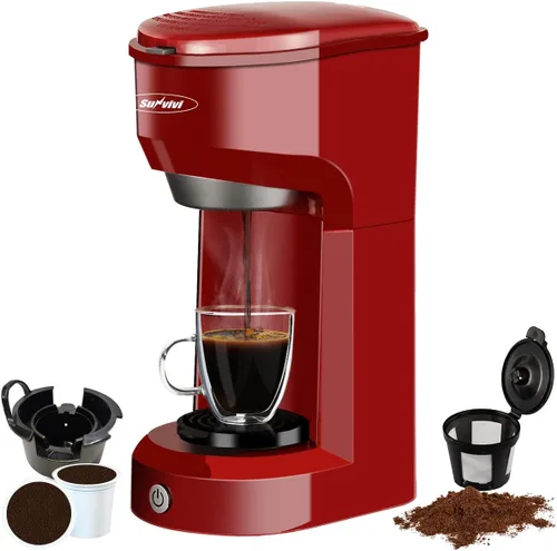 Cafetera de una sola porción para cápsulas de café molido, cafetera pequeña de 1000 W con filtro de depósito de 6 a 14 onzas, botón de un solo toque
