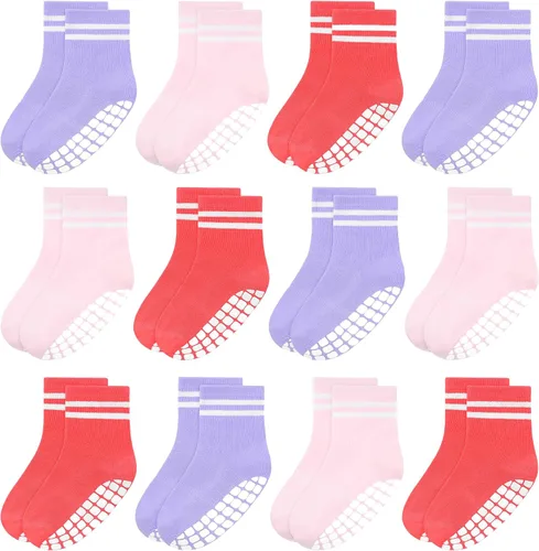 Miniatura 15 de Tphon Calcetines para Niños Pequeños, Calcetines Antideslizantes para Bebés para Niños y Niñas, 12 Pares de Calcetines para Niños Infantes de 6M-10