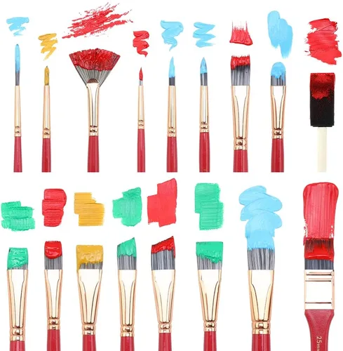 Miniatura 5 de Transon Kit de 20 pinceles de pintura artística con estuche de almacenamiento, 16 pinceles + espátula de esponja para aceite acrílico, acuarela, Rosa