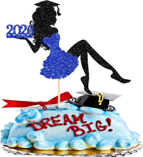 1 paquete de decoración para tarta de graduación para niña, con purpurina, para diploma, decoración para adultos mayores 2026, para niñas, escuela,