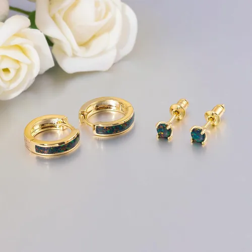 Miniatura 215 de CiNily Aretes Huggie de ópalo con bisagras, chapados en oro, hipoalergénicos, pequeños aretes de aro para mujeres, adolescentes, niñas, hombres