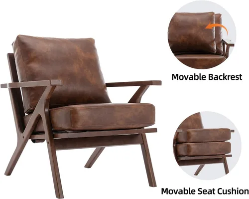 Miniatura 4 de INZOY Sillón moderno, estilo Accent de mitades de siglo, con marco de madera, de piel sintética, para sala de estar y dormitorio, sillón acolchado