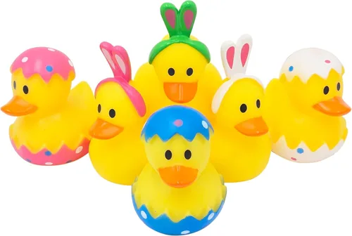 Miniatura 2 de Pato de goma de Pascua, conejo, conejo, paquete de seis patitos para niños, huevos de Pascua, regalos de cumpleaños, baby showers, actividades