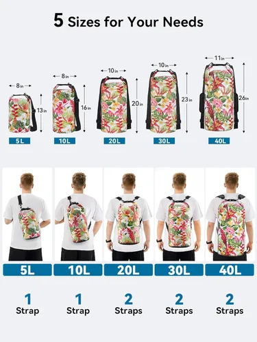 Miniatura 2 de HEETA - Bolsa seca impermeable para mujeres y hombres (versión actualizada) 5 L/10 L/20 L/30 L/40 L, bolsa de almacenamiento seca ligera con parte