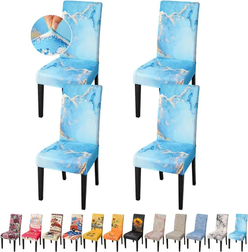 Miniatura 21 de JQinHome Juego de 8 fundas para sillas de comedor, fundas de alta elasticidad extraíbles y lavables, fundas protectoras de asiento para silla