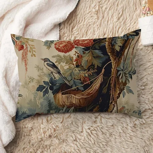 Miniatura 19 de ArogGeld Funda de cojín lumbar asiática de estilo chinoiserie, de lino marrón, pájaro y flor, funda de almohada asiática para sala de estar, A-6