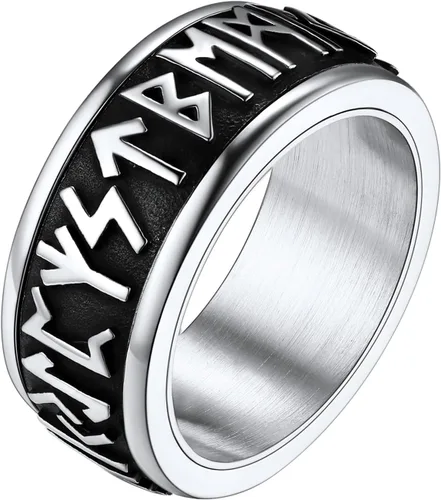 FaithHeart Anillo giratorio nórdico vikingo con runas de acero inoxidable chapado en oro para hombres y mujeres, puede grabar personalizado