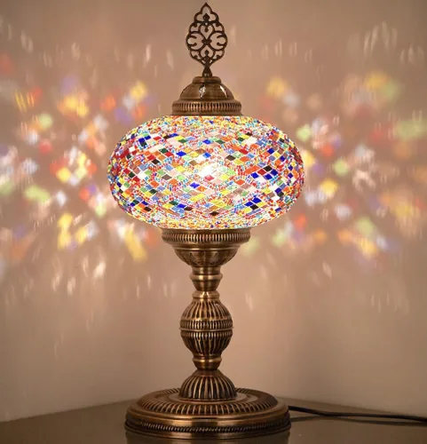Miniatura 8 de DEMMEX Lámpara de mesa de mosaico marroquí turco XXL con globo de tamaño más grande de 10 pulgadas, pantalla de lámpara bohemia de mesita de noche