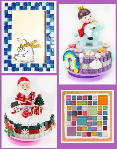 Miniatura 2 de Azulejos de mosaico para manualidades, varios colores, purpurina, vidrio, suministros de mosaico, piezas cuadradas a granel, cuadrado 0.4x0.4 in