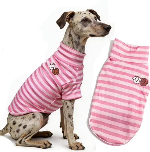 Miniatura 16 de Camisa de cuello alto para perro, lindo bordado de perrito, sudadera súper suave para perro, jersey elástico a rayas para cachorro, para gatos