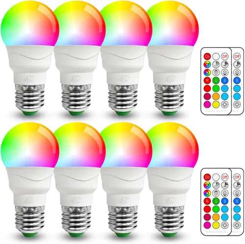 ILC Bombilla LED que cambia de color, equivalente a A15 a 40 W, 5000 K luz blanca diurna, 450LM 5W E26 base de tornillo RGBW, bombilla de estado de