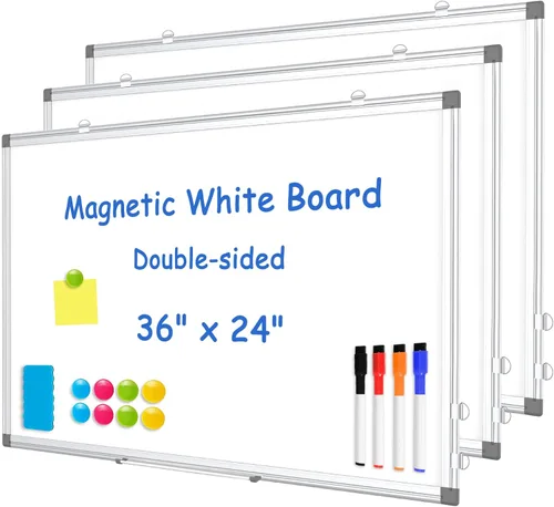 Miniatura 14 de Pizarra blanca de doble cara, marco de aluminio negro, pizarra magnética de borrado en seco de 24 x 18 pulgadas para pared, pizarra blanca montada