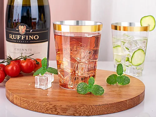 Miniatura 9 de Ciaell 120 vasos de plástico dorados, vasos de plástico transparente resistentes de 10 onzas con borde dorado, vasos desechables con borde dorado