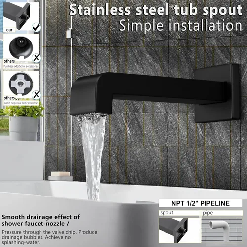 Miniatura 4 de SOOOHOT Accesorios de ducha, juego de grifo de ducha negro con cabezal de ducha negro mate de 6 pulgadas y boquilla de bañera, cabezal de ducha