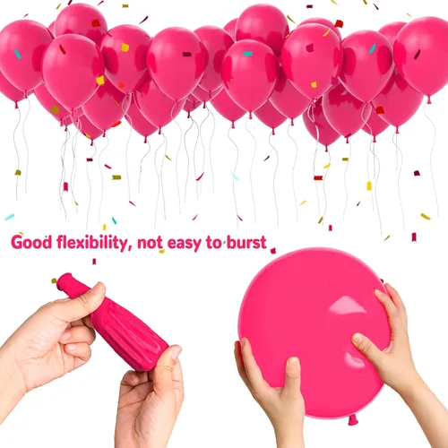 Miniatura 3 de Globos de color rosa intenso, 100 globos de látex grueso de 12 pulgadas, globos de helio redondos de color rosa intenso para cumpleaños, boda, San