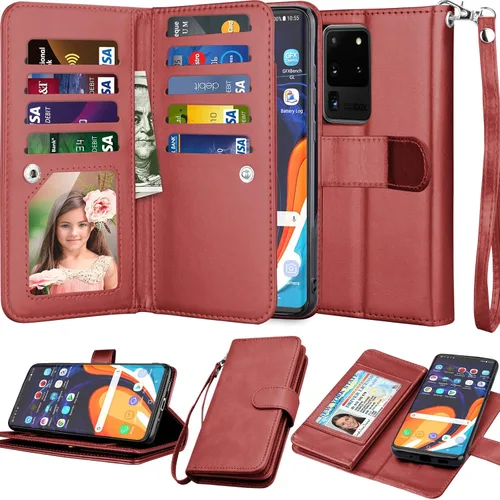 Miniatura 8 de Njjex Funda para Galaxy S20 Ultra 5G, para Samsung Galaxy S20 Ultra (6.9 pulgadas), [9 ranuras para tarjetas] Funda de piel sintética para tarjetas