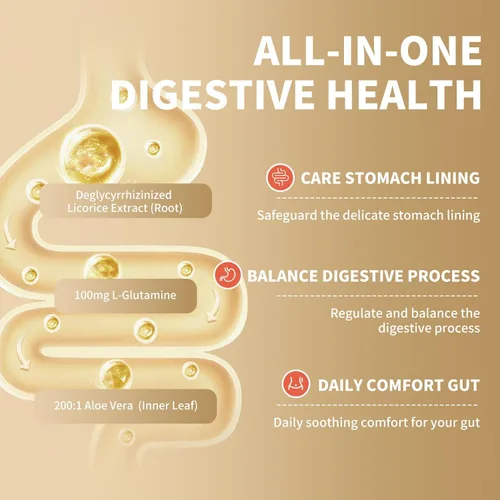 Miniatura 4 de Gomitas DGL Extracto de raíz de regaliz deglicirricinado, quercetina, aloe vera, polvo de semilla de anís Salud intestinal, alivio del estómago
