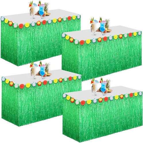 Miniatura 12 de Morcheiong Paquete de 1 falda de mesa de hierba Luau, 9 pies x 29.5 pulgadas, falda de mesa hawaiana para Tiki, selva, suministros de decoración