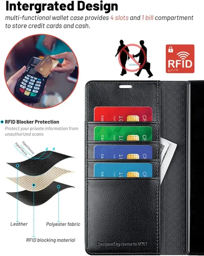 Miniatura 3 de OCASE Funda compatible con Galaxy S23 Ultra 5G, funda de piel sintética con tapa y soporte para tarjetas con bloqueo RFID
