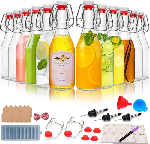Miniatura 8 de Botellas de vidrio de 8 onzas con tapas herméticas, botellas de cerveza para elaboración casera de 8.5 fl oz, botellas de kombucha para bebidas