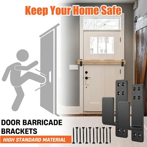 Miniatura 2 de Soportes de barricada de puerta de 2 x 4 resistentes, 2 piezas, soportes para barra de puerta, para seguridad en el hogar, color negro