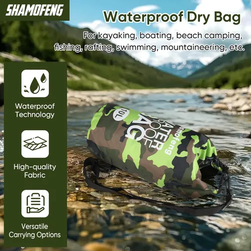 Miniatura 2 de Bolsa seca impermeable de 5L/10L/15L/20L/30L Mochila de almacenamiento en seco con funda para teléfono, botella de agua plegable, gafas de sol, Verde